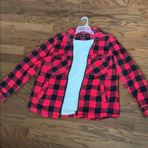 Forever21 Sherpa lined plaid Jacket red&black sz L